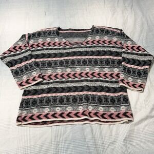 Fair Isle Inspired Pink Gray Chevron Sweater Long Sleeve Pullover Size L